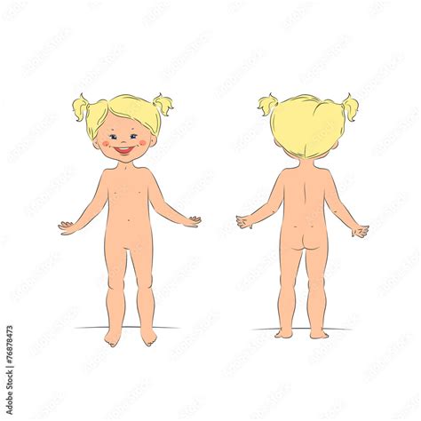 Illustration Of A Cute Standing Naked Girl Front And Back View Stock