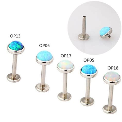Opal Lip Bar Labret Studs Ring Stainless Steel Tragus Piercing