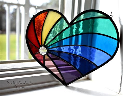 Stained Glass Rainbow Heart Suncatcher Valentine S Day Decor Heart Shaped Window Hanging