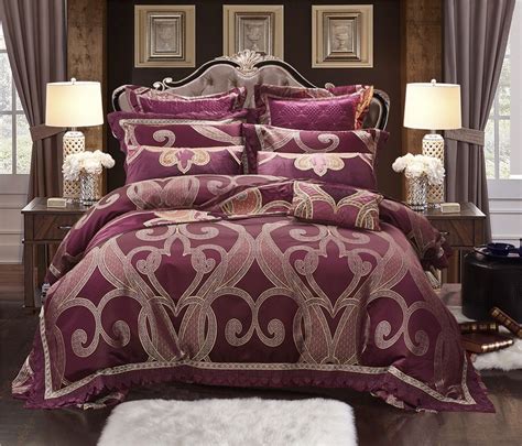 4610pc Purple Luxury Bedding Set Queen King Size Wedding Bed Sheetspread Set Satin Jacquard