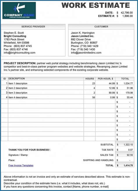 √ Free Printable Contractor Estimate Template