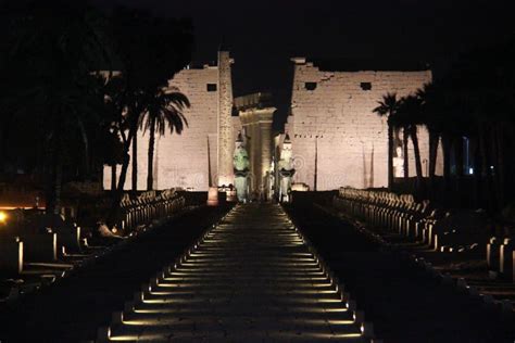 Luxor Temple By Night With Lighting Stock Image Image Of Bank