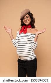 Pregnant French Woman Beret Outstretched Hands Stock Photo Shutterstock