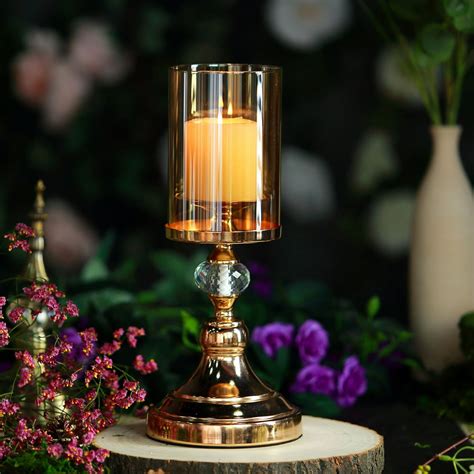 Efavormart Gold Metal Pillar Votive Candle Holder With Hurricane Glass