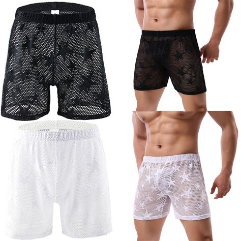 Mens Sexy Sheer See Through Boxer Briefs Mesh Thong Shorts Underwear