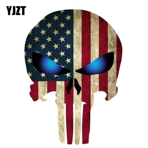 Yjzt 93cmx13cm Punisher With American Flag And Glowing Eyes Reflective