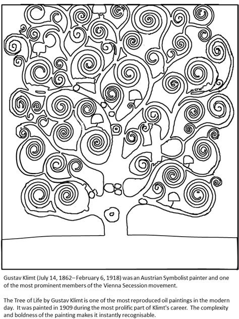 Print Coloring Page And Book Austria Klimt Treeoflife Countries