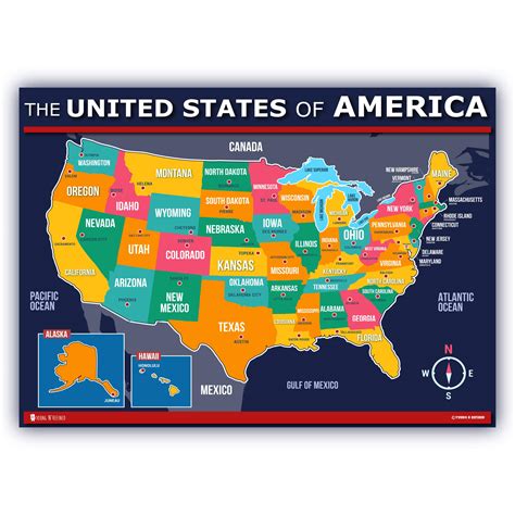 Usa Map With State Capitals Educational Classroom Poster 17x22