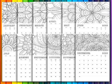 2023 Printable Coloring Calendar Mandala Design Etsy New Zealand