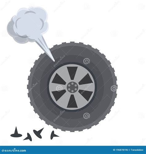 Deflated Rubber Tyre With Disc Problem With Tire Vector Illustration