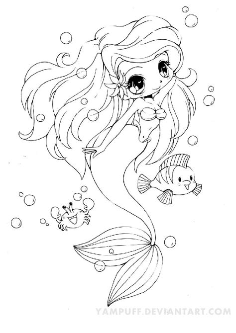 Cute Little Mermaid Chibi Character Coloring Pages Print Color Craft