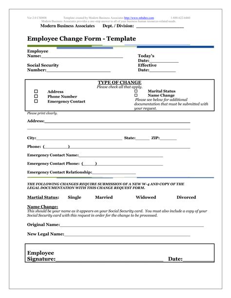 Employee Change Form Modern Business Associates Fill Out Sign