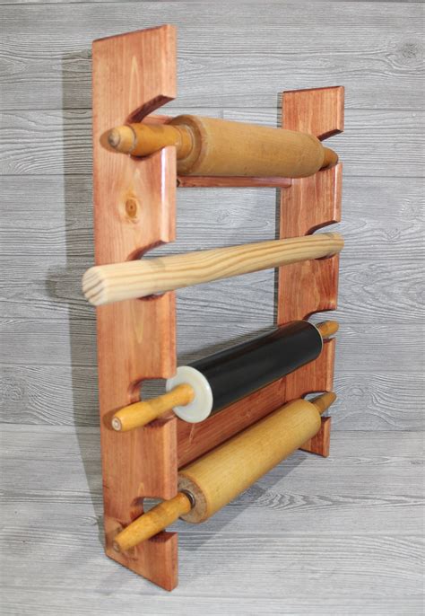 Rolling Pin Rack With Four Slots Red Chestnut Four Pin Rack Etsy