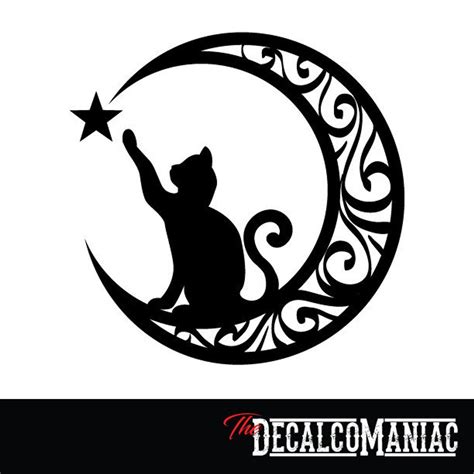 Black Cat And Moon Decal Etsy Black Cat Tattoos Moon Decal Cat