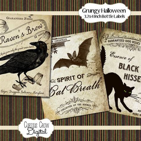 Halloween Bottle Labels 32x4 Inches Digital Collage Sheet Etsy