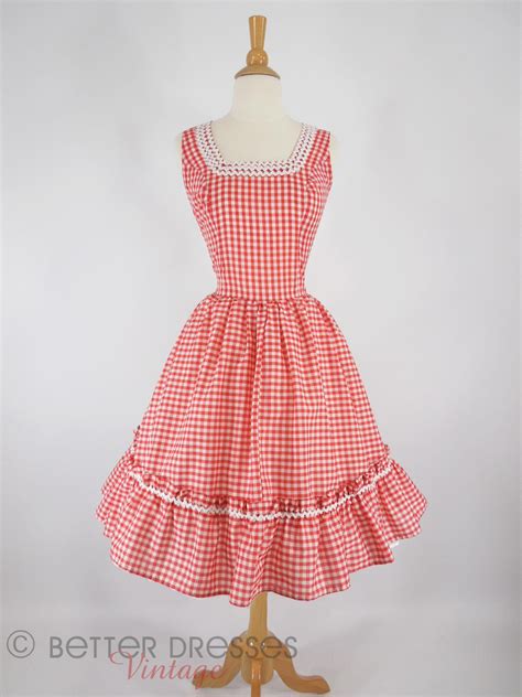 50s Vintage Red Gingham Full Circle Patio Dress Med Better Dresses
