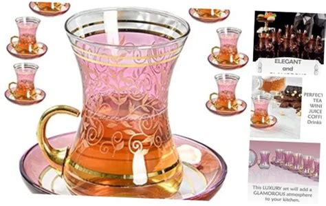 VINTAGE TURKISH MOROCCAN Tea Glasses Cups Saucers Set Of 6 For Party