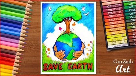 Healthy Environment Poster Drawing Save Environment Oil Pastel Art