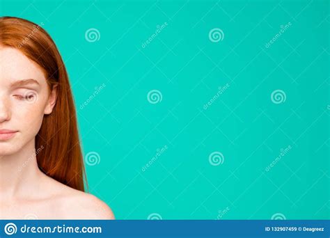 Le Demi Portrait De Visage De La Fille Rousse Nue Avec Pur Brillant Nettoient Image Stock