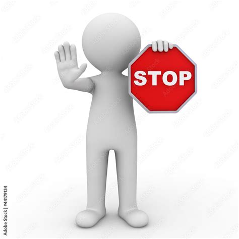 D Man Holding Stop Sign Over White Background Photos Adobe Stock