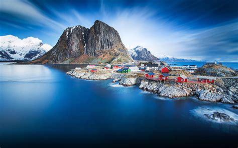 3840x2160px Free Download Hd Wallpaper Hamnoy In Blue Norway