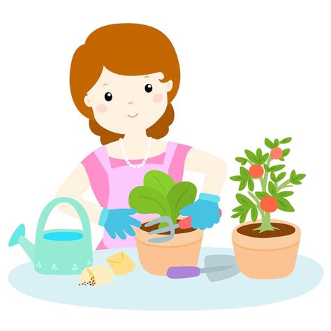 Mulher Plantando Desenhos Animados Vegetais Orgânicos Saudáveis Vetor