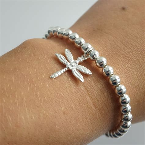 Sterling Silver Stretch Bracelet With Dragonfly Charm Little Grey Moon