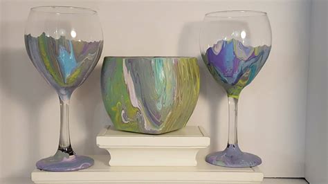 Wine Glass And Vase Candle Holder Acrylic Pour Painting Art