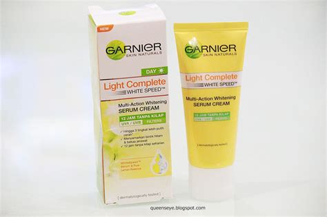 Light complete whitening serum cream spf36/pa+++ helps to evens out skin tone and complexion for brighter skin, achieving 3 tones fairer in 3 days!** serum cream with a light texture and fast absorption, with sun protection formula of spf36++. ღ Queen's Eye ღ : GARNIER Light Complete White Speed