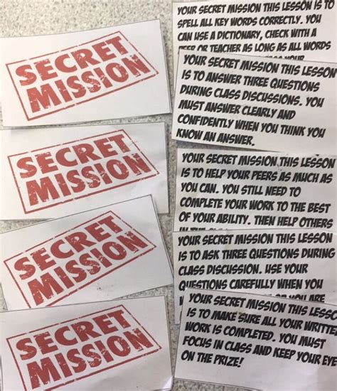 Secret Mission Cards Love To Teach