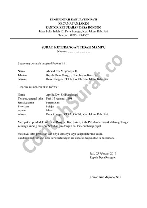 Cara Buat Surat Keterangan Tidak Mampu - Contoh Surat Resmi