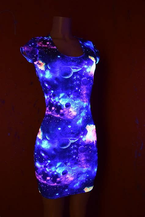 uv glow galaxy print stretchy spandex bodycon dress with cap galaxy dress light up dresses