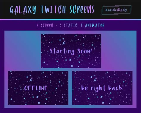 Purple Galaxy Twitch Screens Animated Starting Soon 3 Static Screens Etsy