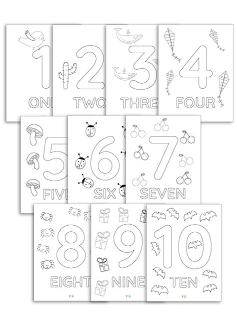 Colored Printable Numbers 1 10 Cartoon Numbers Set 0 10 Coloring Page