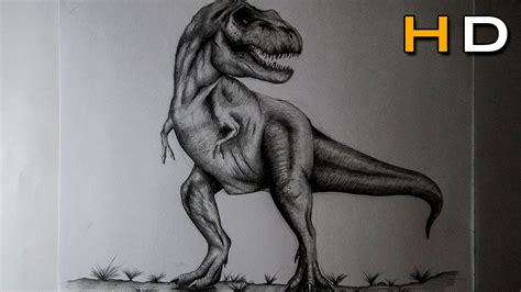 How To Draw A T Rex With Pencil Step By Step Drawing Realistic Dinosaur Youtube