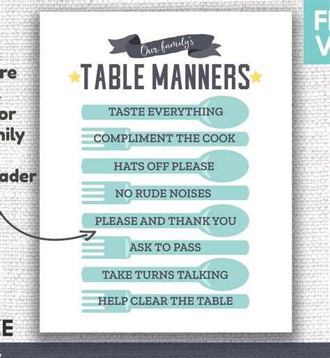 Printable Table Manners