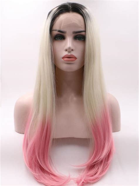 1b Blonde To Pink Long Straight Lace Front Wig Synthetic Wigs