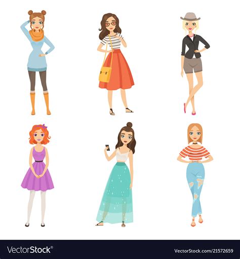 Fashionable Girls Cartoon Female Characters Vector Image