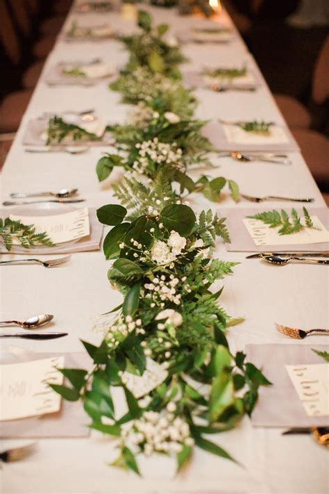 Rustic Natural Wedding Reception Long Table Decor With White Babys