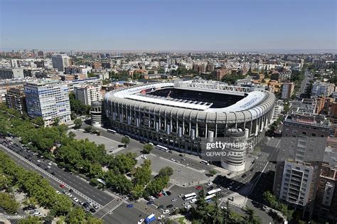 Founded on 6 march 1902 as madrid football club. Aerial view of Santiago Bernabeu Stadium of Real Madrid ...