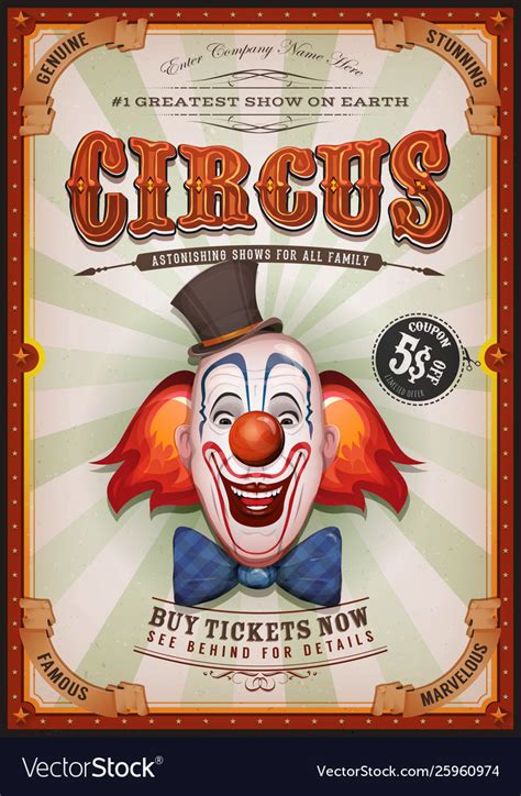 Vintage Circus Poster With Clown Head Royalty Free Vector
