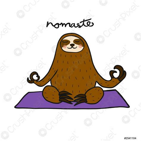 Sloth Play Yoga Meditation Namaste On Yoga Mat Cartoon Vector Stock