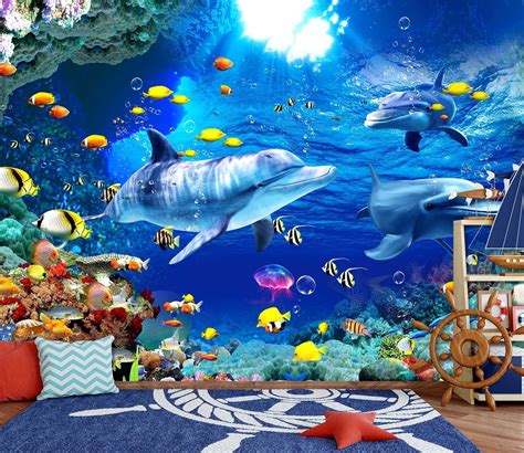 3d Deep Sea Dolphin 2076 Wall Murals Aj Wallpaper