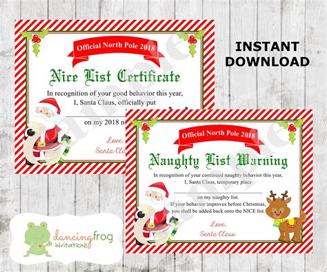 What we've done is list the tables, along with links, so you can get detailed info about each one. Santa Nice List Certificate Christmas Printable Naughty | Etsy