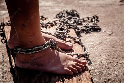Chain On Feet Of Female Prisoners Concept Of Imprisonment Punishment