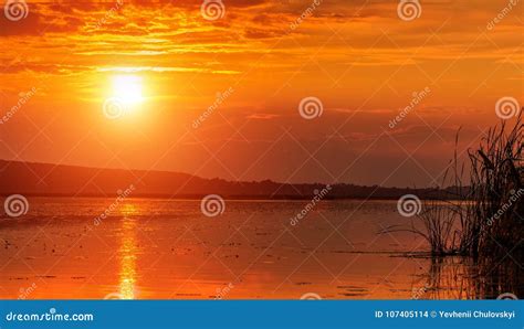 Wonderful Sunset Over The Lake Stock Photo Image Of Dramatic