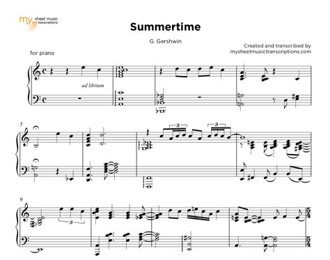 Summertime G Gershwin Sheet Music Pdf My Sheet Music