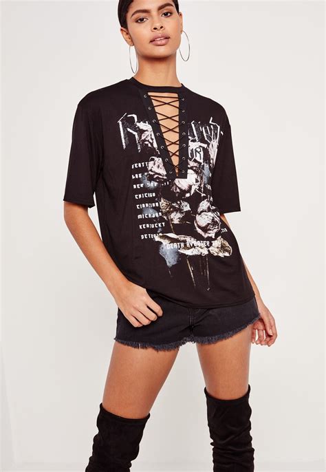 Amp Up Your Daytime Look In This Graphic Rose T Shirt With A Lace Up