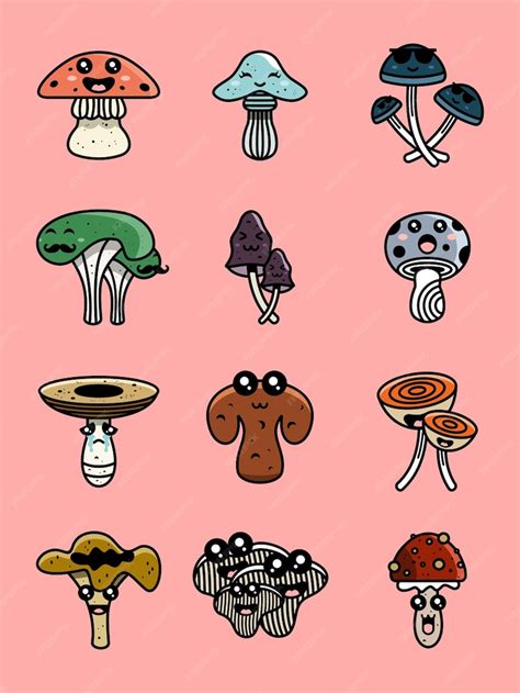 Premium Vector Cute Colorful Cartoon Mushrooms Set Of Mushroom