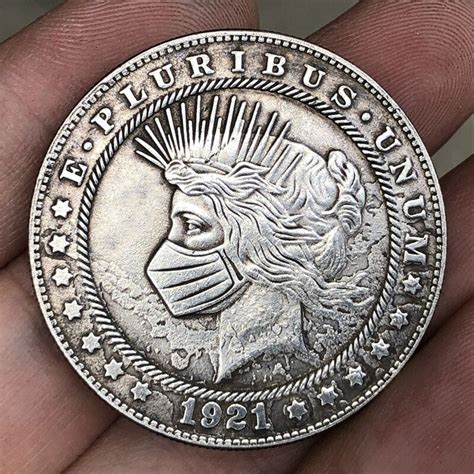 1921 Hobo Coin Morgan Dollar Engraving With A Mask Engraved Etsy